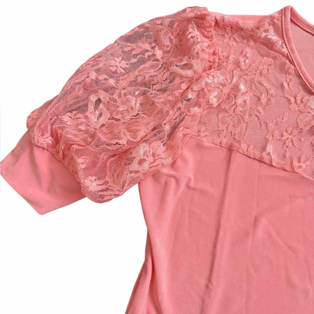 NWT NY Collection Lace Puff Sleeve Blouse Top Pink Romantic Petite Small PS - Picture 6 of 12